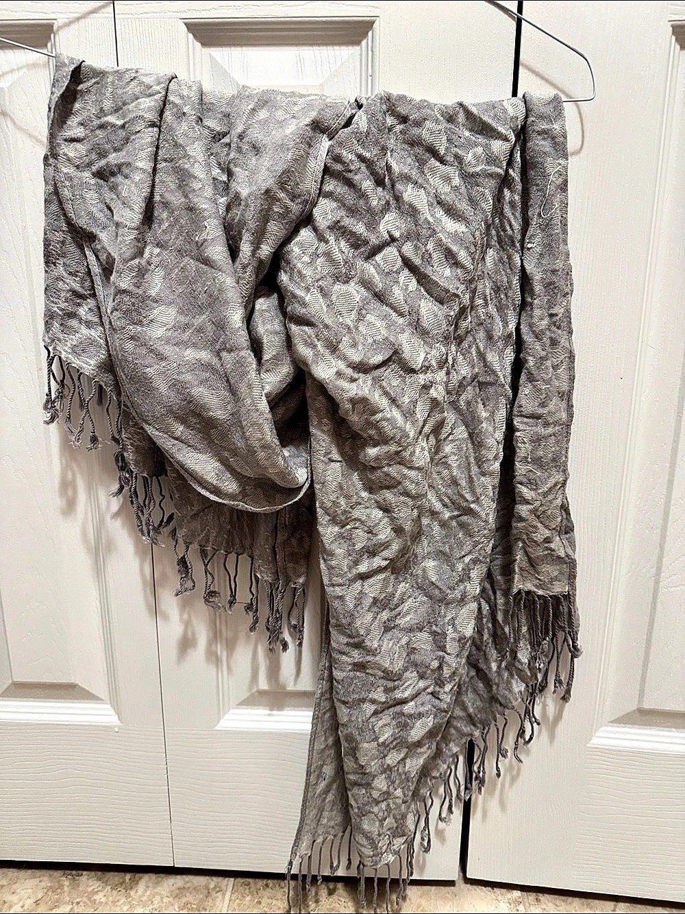 Textured Fringe Scarf in Gray